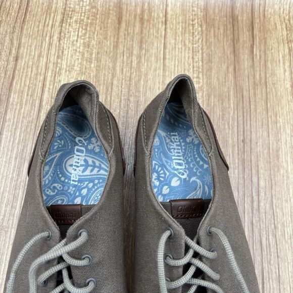 OluKai Shoes Mens 10 Manoa Brown Canvas Lace Up Boat Loafer Textile - Picture 7 of 8